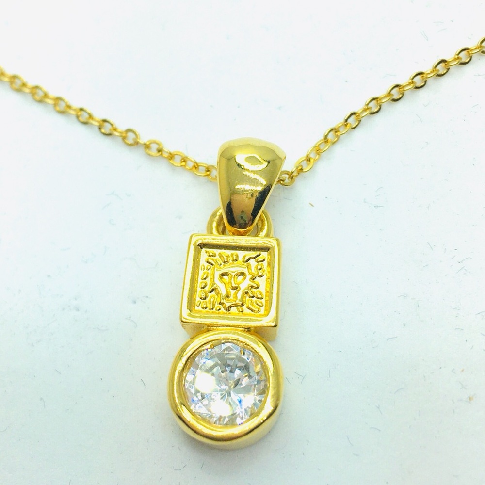Signed Ak Anne Klein Lion Logo Stone Pendant Necklace. Vintage Ak Anne Klein